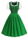 [Prévente] 2PCS Vert Bleu Dirndl Manches Bouffantes Robe Folk Années 1950