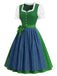 [Prévente] 2PCS Vert Bleu Dirndl Manches Bouffantes Robe Folk Années 1950