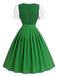 [Prévente] 2PCS Vert Bleu Dirndl Manches Bouffantes Robe Folk Années 1950