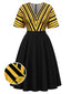 [Prévente] [Grande Taille] Robe rayée dorée col V années 1950