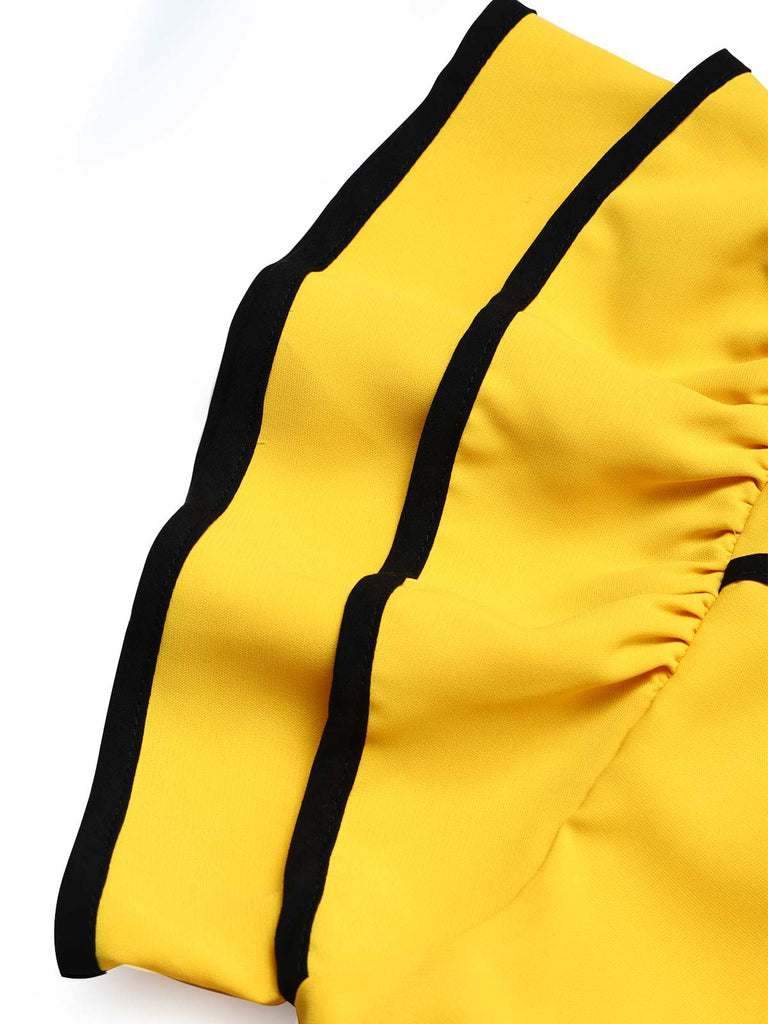 [Prévente] Robe Jaune et Noir à Pois Volant Patchwork Années 1950