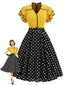 [Prévente] Robe  Deux Tons Manches Volantées À Pois Années 1950