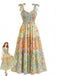 Robe Maxi Smockée à Bretelles Nouées Floral Années 30