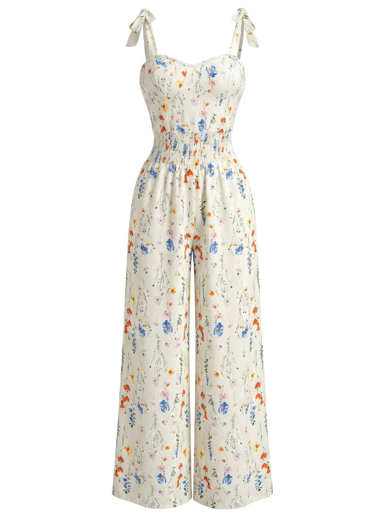 Combinaison Bretelles Spaghetti Floral Petites Fleurs Multicolore Années 1940 2