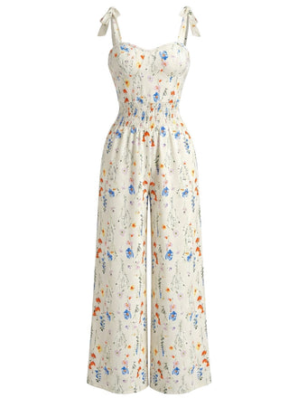 Combinaison Bretelles Spaghetti Floral Petites Fleurs Multicolore Années 1940 2