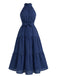 Robe Midi Évasée Dos-Nu Nœud Taille à Pois Années 30
