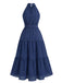 Robe Midi Évasée Dos-Nu Nœud Taille à Pois Années 30
