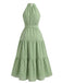 Robe Midi Évasée Dos-Nu Nœud Taille à Pois Années 30