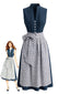2PCS Robe Sans Manches et Tablier Floral Bleu Années 1950