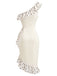 [Prévente] Robe Asymétrique Crème à Pois Volant Une Épaule Années 1960 4