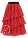 [Prévente] Jupe Rouge Taille Haute à Pois à Étages Volant Années 1940