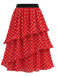 [Prévente] Jupe Rouge Taille Haute à Pois à Étages Volant Années 1940 2