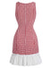 [Prévente] Mini Robe Rouge Vichy Col Carré à Ourlet Volant Années 1960 4