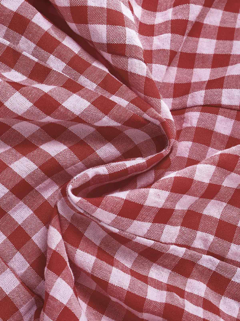 [Prévente] Mini Robe Rouge Vichy Col Carré à Ourlet Volant Années 1960 7