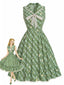 [Prévente] Robe Verte Vichy en Dentelle avec Poches Années 1940