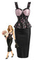 [Prévente] Robe fourreau noire et rose motifs floraux bustier et basque années 60
