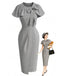 [Prévente] Ensemble 2 pièces gris avec robe crayon taille haute et cape à nœud années 1960