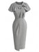 [Prévente] Ensemble 2 pièces gris avec robe crayon taille haute et cape à nœud années 1960