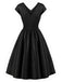 [Prévente] Robe évasée noire unie à col V et sans manches années 1950