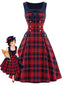 [Prévente] Robe à carreaux tartan col carré nœud et double boutonnage Années 1950