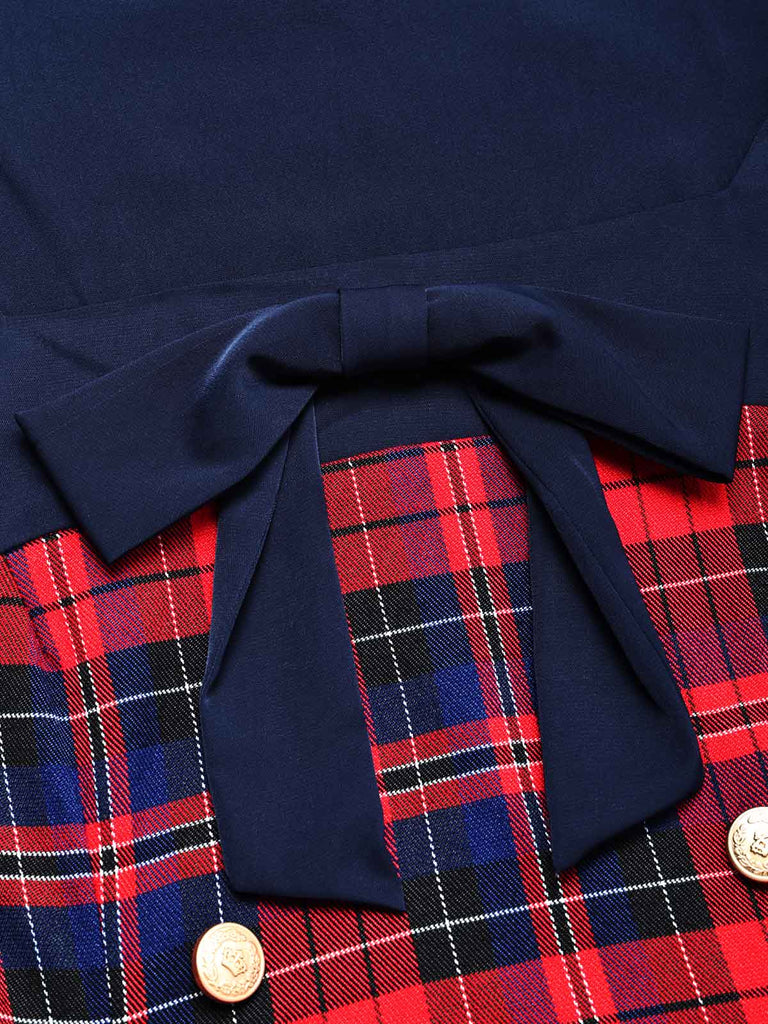 [Prévente] Robe à carreaux tartan, col carré, nœud et double boutonnage Années 1950 - 6