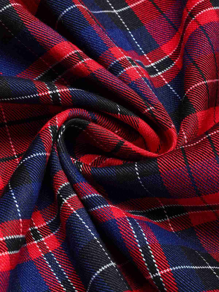 [Prévente] Robe à carreaux tartan col carré nœud et double boutonnage Années 1950
