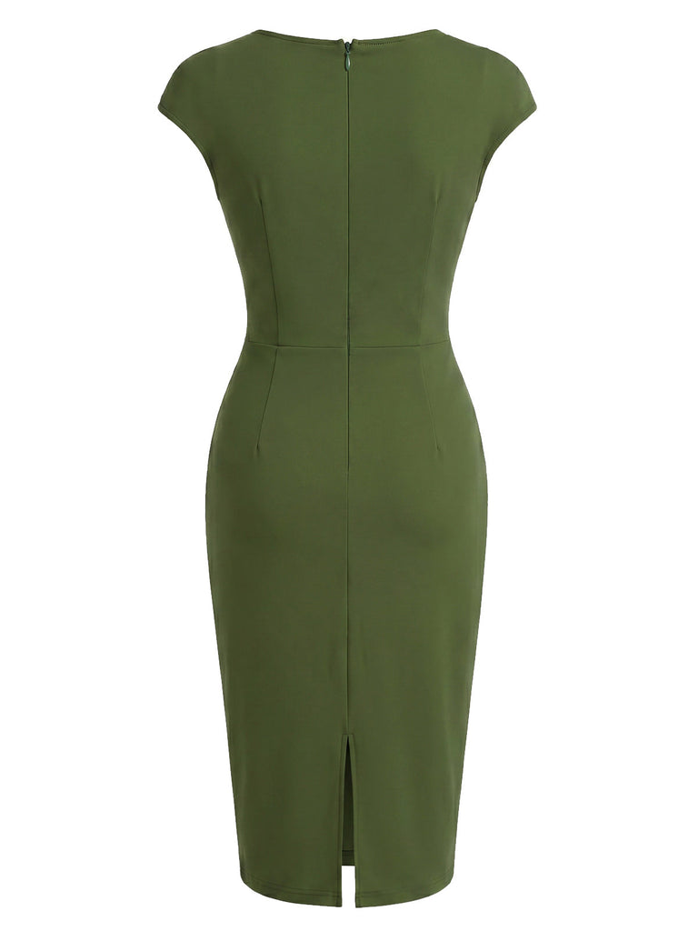 [Prévente] Robe Vert Uni Encolure Cœur Boutonné Années 1960 4