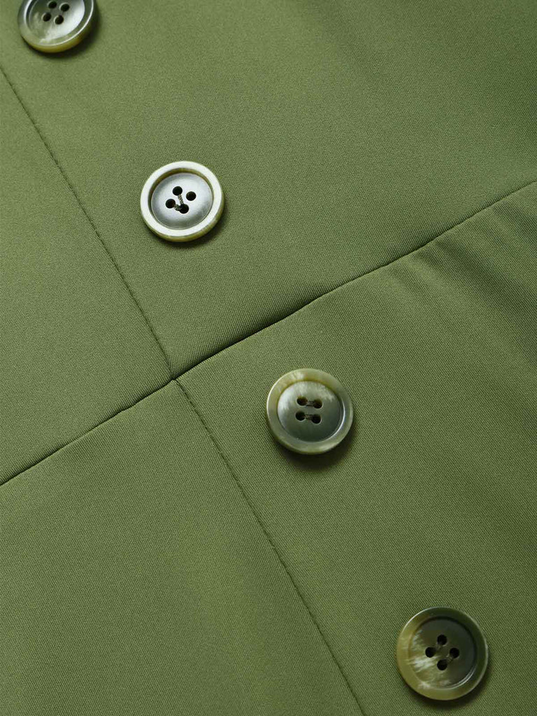 [Prévente] Robe Vert Uni Encolure Cœur Boutonné Années 1960 5
