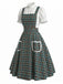 [Prévente] 2PCS Robe Chasuble Verte à Carreaux Dentelle avec Poches & Haut Blanc Années 1950 3