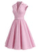 [Prévente] Robe Rose Vichy Revers Col V Ceinturé Évasé Années 1940 3