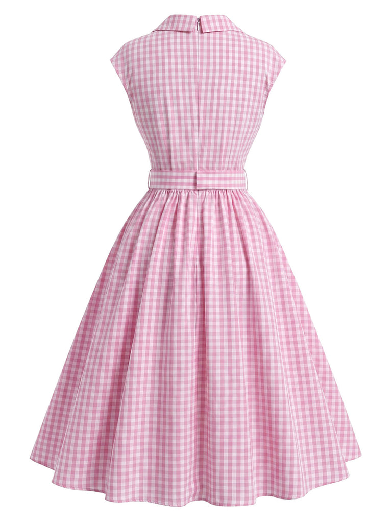 [Prévente] Robe Rose Vichy Revers Col V Ceinturé Évasé Années 1940 4