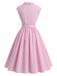 [Prévente] Robe Rose Vichy Revers Col V Ceinturé Évasé Années 1940 4