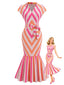[Prévente] Robe midi coupe sirène rayures chevron orange et rose années 1960
