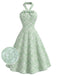 [Prévente] Robe Vert Menthe Floral Coton Dos Nu Nœud Évasé Années 1940