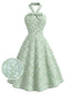 [Prévente] Robe Vert Menthe Petit Fleurs Coton Dos Nu Années 1940