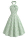 [Prévente] Robe Vert Menthe Floral Coton Dos Nu Nœud Évasé Années 1940 2