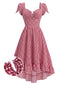 [Prévente] Robe rouge motif vichy manches tulipe et ourlet volanté asymétrique années 40