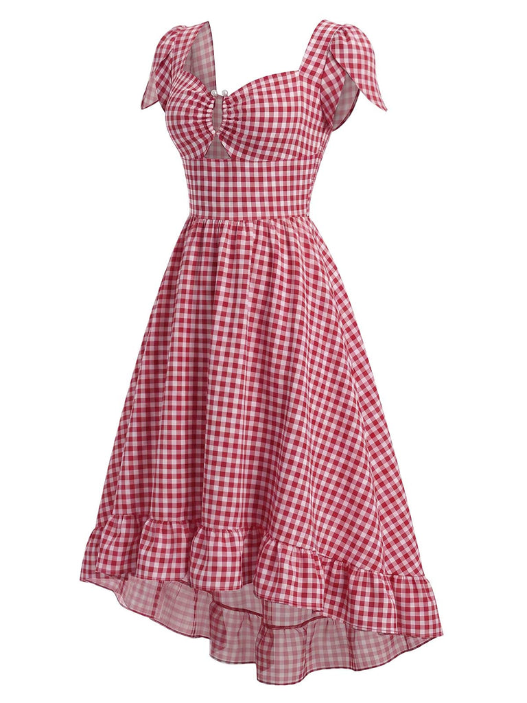 [Prévente] Robe Rouge Vichy Manches Tulipe Asymétrique Volant Années 1940 3