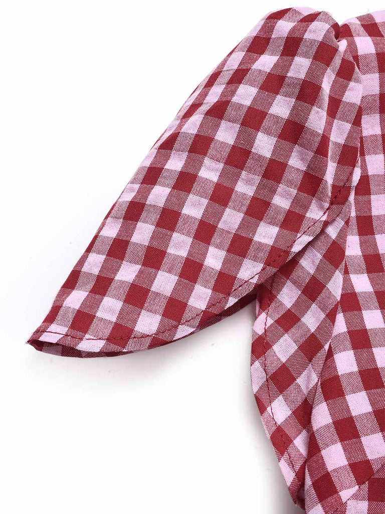 [Prévente] Robe Rouge Vichy Manches Tulipe Asymétrique Volant Années 1940 7