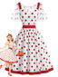 [Prévente] Robe Blanc à Pois Rouge Avec Boléro Amovible Années 1950