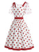 [Prévente] Robe Rouge Blanc à Pois avec Detachable Filet Cape Années 1950