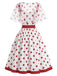 [Prévente] Robe Rouge Blanc à Pois avec Detachable Filet Cape Années 1950
