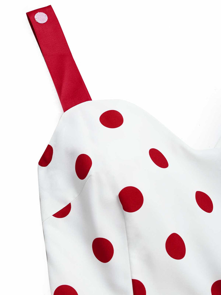 [Prévente] Robe Rouge Blanc à Pois avec Detachable Filet Cape Années 1950