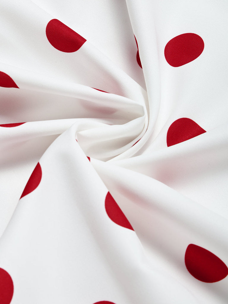 [Prévente] Robe Rouge Blanc à Pois avec Detachable Filet Cape Années 1950