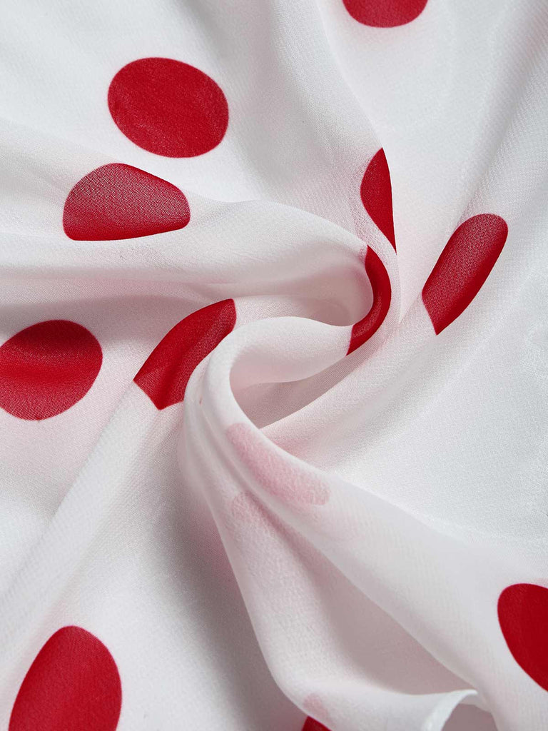 [Prévente] Robe Rouge Blanc à Pois avec Detachable Filet Cape Années 1950