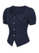[Prévente] 2PCS Blouse Ajustée à Col Revers et Jupe à Rayures Verticales Bleu Années 1950
