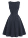 [Prévente] Robe bleu profond à fines rayures, col noué et capelet années 1950