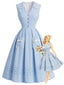 [Prévente] Robe bleue sans manches col poches nœuds années 1950