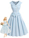 [Prévente] Robe Sans Manches Revers Rayée Bleu Clair Années 1950