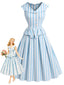 [Prévente] Robe Sans Manches Revers Rayée Bleu Clair Années 1950